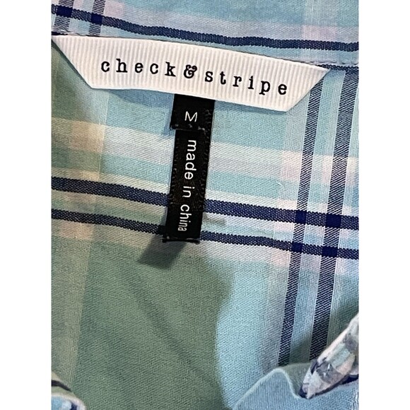 Check & Stripe Women’s Button Down Shirt Blue Plaid Medium Long Sleeve - Picture 4 of 6
